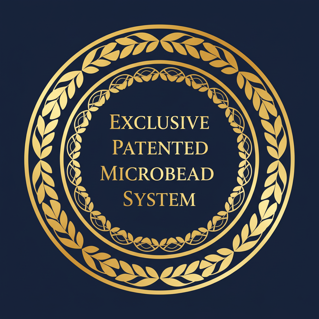Exclusive Patented Microbead System Badge